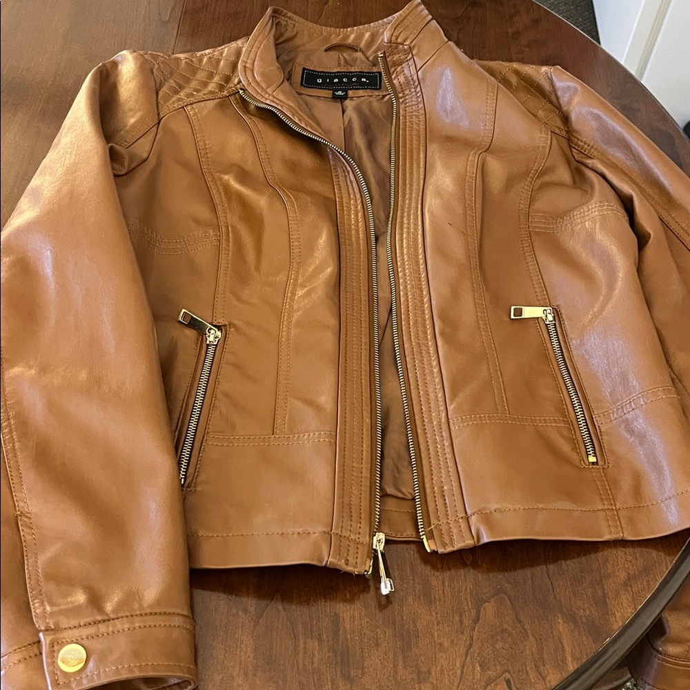 Giacca‎ Tan Faux Leather Jacket